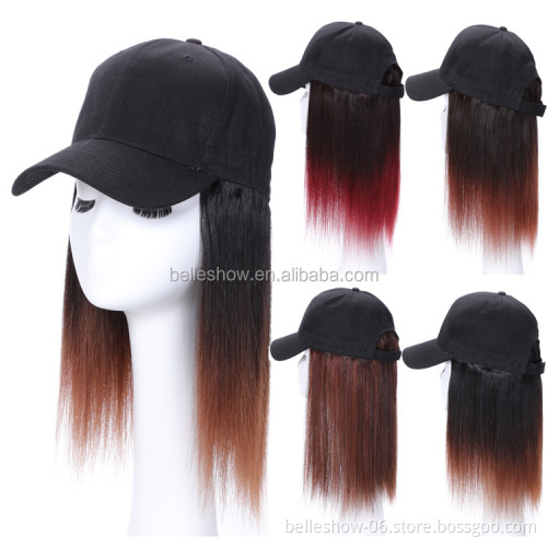 Hot sell human hair long straight hair hat wig bobo head baseball hat wig short straight wig head cover black baseball hair